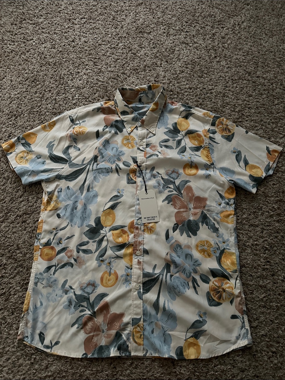 Abercrombie & Fitch Floral Button-Up Shirt - Cream with Blue & Yellow Floral